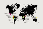 Illustration of a map highlighting the countries we source coffee.